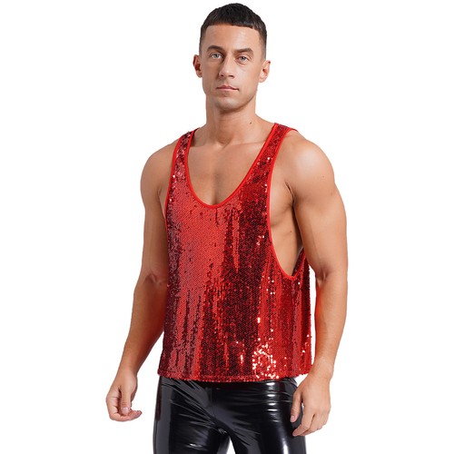 Mens Vest Disco Undershirt Metallic Tank Tops Fashion Top Sleeveless Blouse Tee - Picture 10 of 54