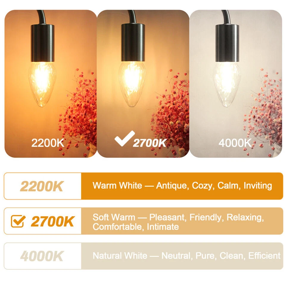 E14 LED Candle Light Bulbs Candelabra Chandelier Bulbs Replacement 40W 60W 2700K - Image 4 of 4