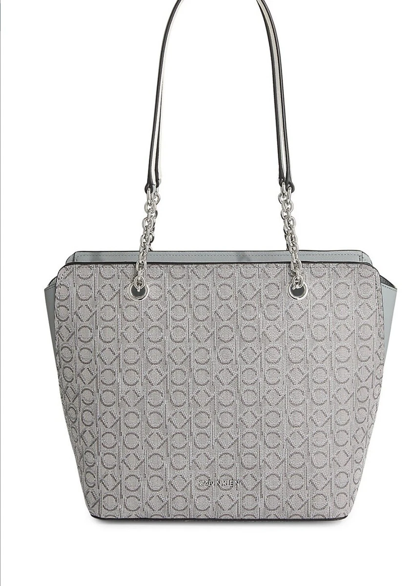Calvin Klein Hailey Monogram Tote Handbag Double Handle Purse NWT