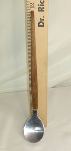 Vintage Salad Serving Spoon Wood Handle Stainless Japan MCM 11.5" Riveted Brown