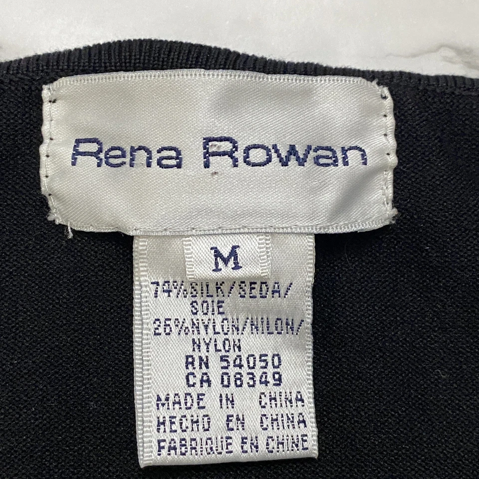 Rena Rowan Womens Sweater Size M Black White Embroidered Silk Blend Button Up - Image 3 of 4
