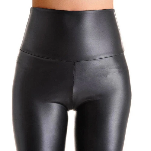 Black Faux PU Leather Skinny Pants High Waist Push Up Butt Lift Stretch Legging - Picture 11 of 15