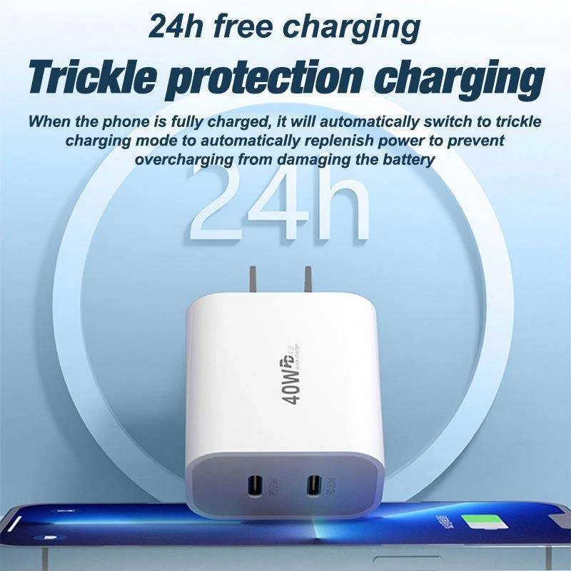 40W Fast Charger Block Power Adapter USB C Type C Cable For iPhone14 13 12 11 XR - Image 2 of 4