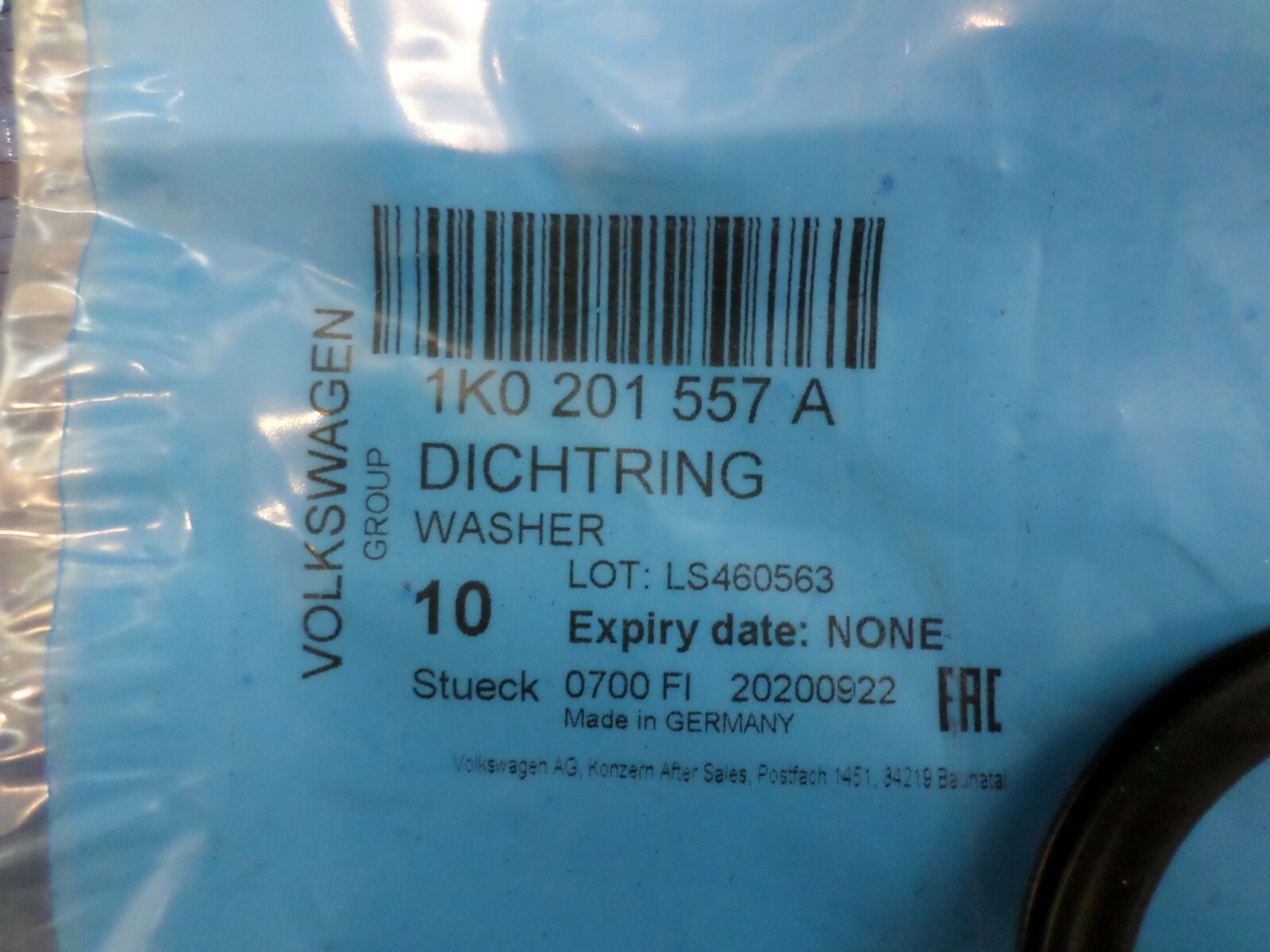 GENUINE VOLKSWAGEN VW/AUDI FUEL CAP SEAL 1K0201557A FROM VW DEALER,POLO