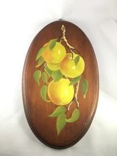 Vintage Apple Fruit Painted on Wood Plaque Signed Primitive Folk Art 