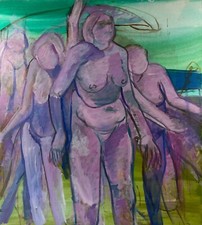 Brigitte Tietze West-Berlin Ölbild Figuren Akte am Meer Akt Expressiv #16