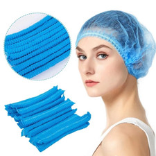 100pcs 21" Disposable Hair Net Bouffant Cap for Kitchen Medical Non Woven Blue