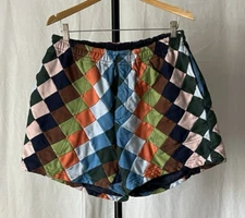 Bode Quilted Diamond Patchwork Knit Rugby Shorts Mens M/L