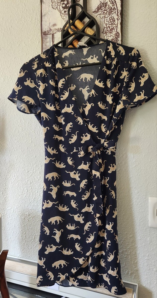 J.Crew size 00 Women's Navy Blue Leopard Print Short Sleeve Wrap Dress