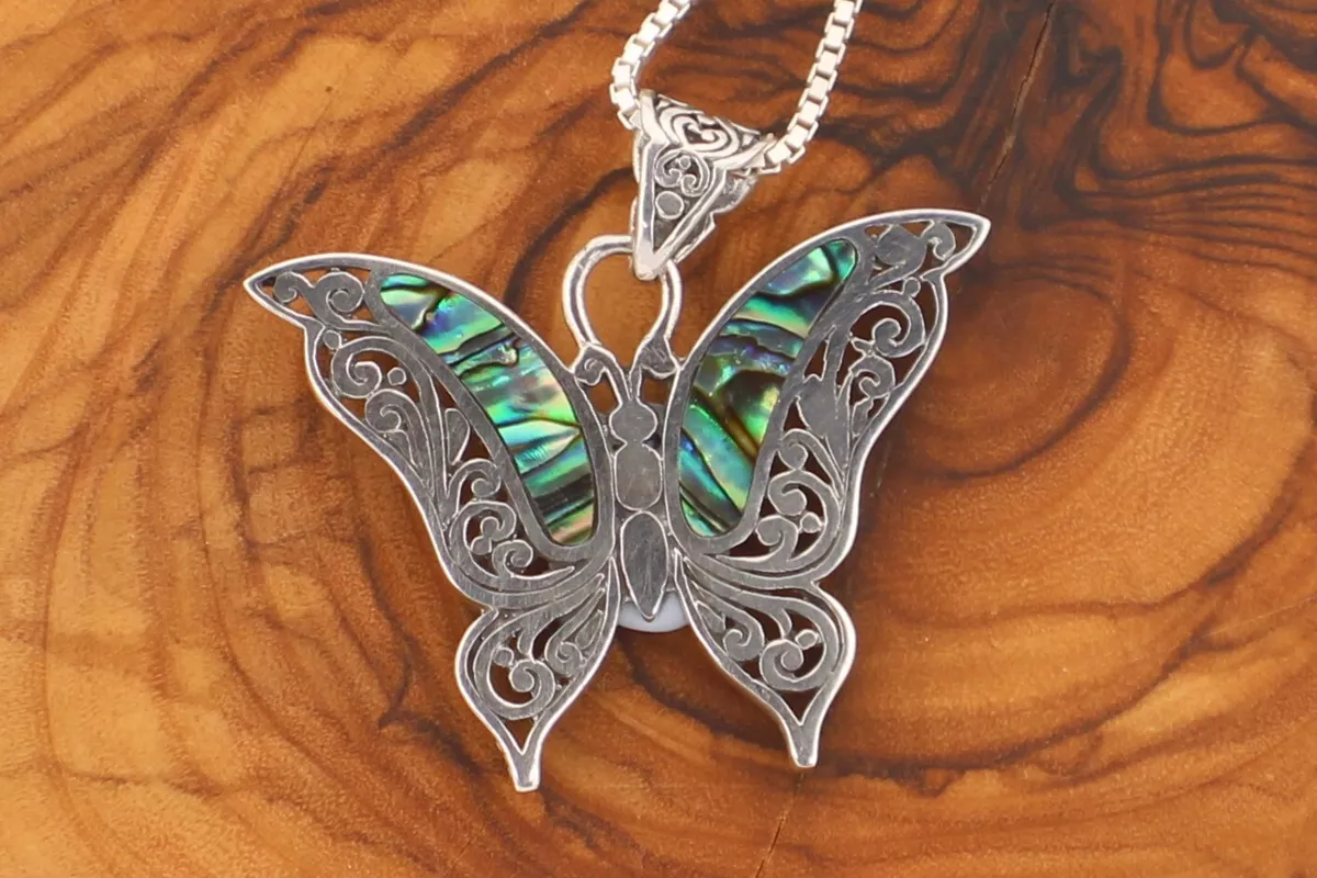 925 Sterling Silver and Abalone Soaring Glory Butterfly Necklace