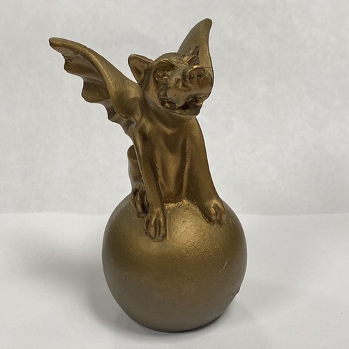 Antique Winged Gargoyle Finial Perched On Ball Terra Cotta Wood - Picture 2 of 16