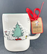 Snoopy Chrismtas Coffee Mug Woodstock & Christmas Tree RAE DUNN 20 oz NEW