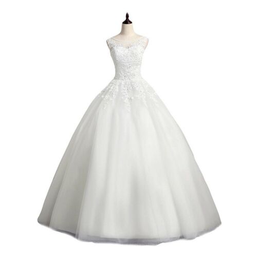 2024 Bride Wedding Dress Bridal Off-shoulder V-neck Frocks Princess Evening Gown - Picture 1 of 6