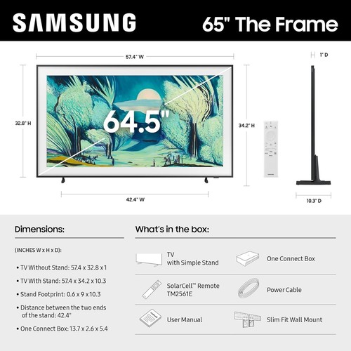 Samsung QN65LS03FA The Frame 65" QLED 4K UHD HDR Smart TV – 2025 Model - Picture 2 of 10