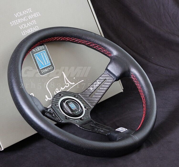 NARDI 350mm 14' Leather&Carbon Fiber Deep 9cm Gaming Racing Steering