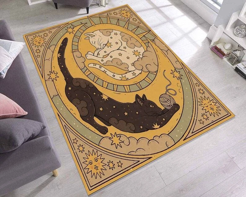 Eclectic Cat Rug, Cat Pattern Rug, Boho Area Rug, Animal Print Rug, Home Decor R - Image 3 of 4