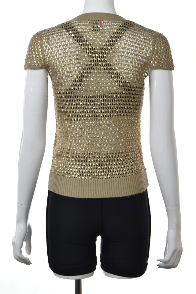 Suéter para mujer Betsey Johnson talla M beige topo lentejuelas cárdigan manga gorra Foto 2 de 4