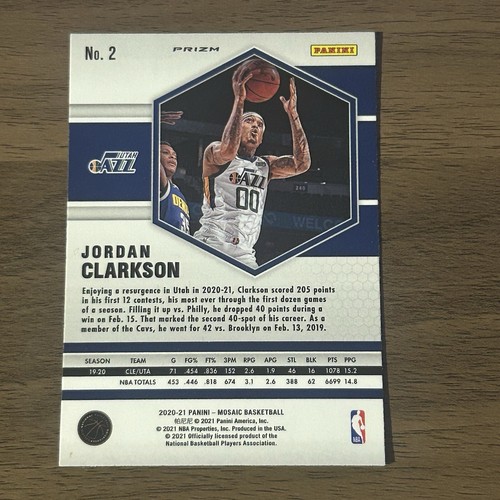 2020-21 Panini Mosaic Reactive Blue Prizm Jordan Clarkson #2 - Picture 2 of 2