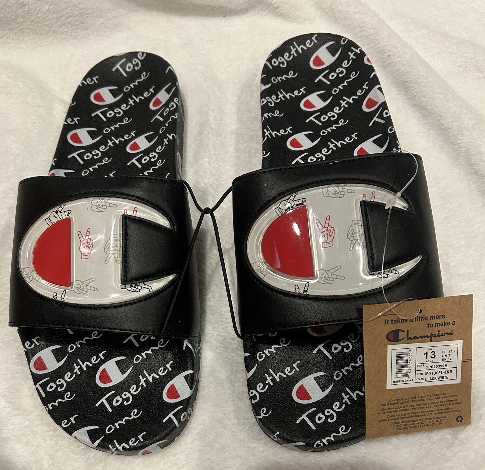 NEW Authentic Champion Men’s Flip Flops Size 13 Black Open Toe with Tags and Box