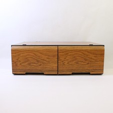 Vintage 2 Drawer VHS Tape Holder Storage Cabinet Faux Wood Holds 18 Tapes