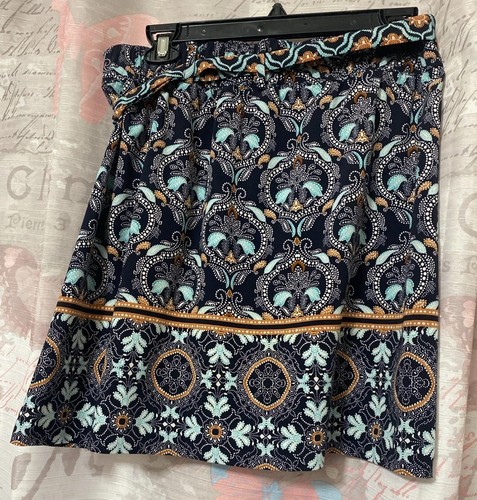 LOFT Mini Skirt Women Small Navy Floral Belted Unlined Elastic Waist - Picture 5 of 11