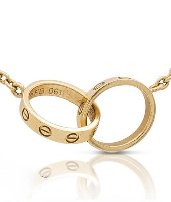 Cartier Love Interlocking Rings 18k Yellow Gold Cable Chain Charm Necklace