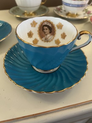 Aynsley Turquoise Queen Elizabeth Teacup and Saucer  - England