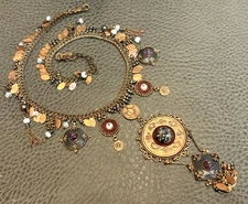 Vintage Satellite Victorian Revival Boho Bib Statement Fringe Medallion Necklace