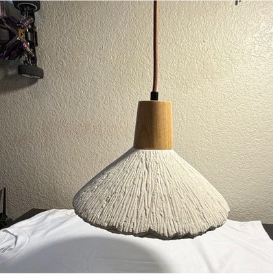 Dome Pendant Ceiling Light, Textured White/Beige Shade, Wood Socket, Corded