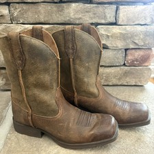 Ariat Youth Rambler Brown Leather Square Toe Western Boots Size 3