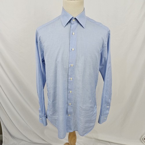 Suitsupply Cotton & Linen Dress Shirt Light Blue Testa Fabric 16 x 36 EUC