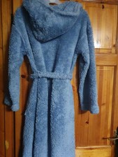 Ladies M&S Blue Fluffy Hooded  Dressing Gown Size S