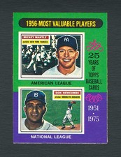 1975 O-Pee-Chee #194 Mickey Mantle & Don Newcombe (1956 MVPs) - MINT Condition