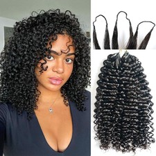 Curly Pre-Separated Feather Crochet Hair Extensions Reusable Knotless Real Hu...