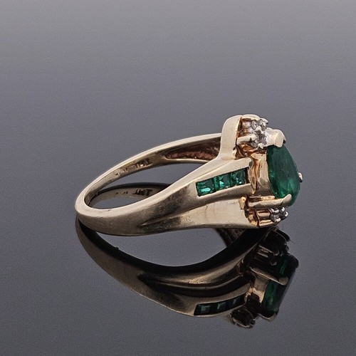 10K Yellow Gold Diamond Lab Created Emerald Bypass Cocktail Ring Size 5.5 - Picture 17 of 18