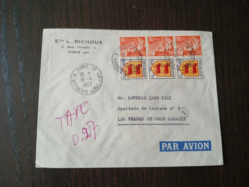 Cartas circuladas correo aéreo Francia Años 50 - Imagen 4 de 4