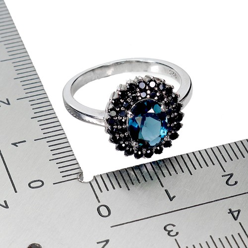 925 Sterling Silver Ring Oval London Blue Topaz 8x6mm Spinel Gemstone Jewelry 7 - Picture 3 of 13