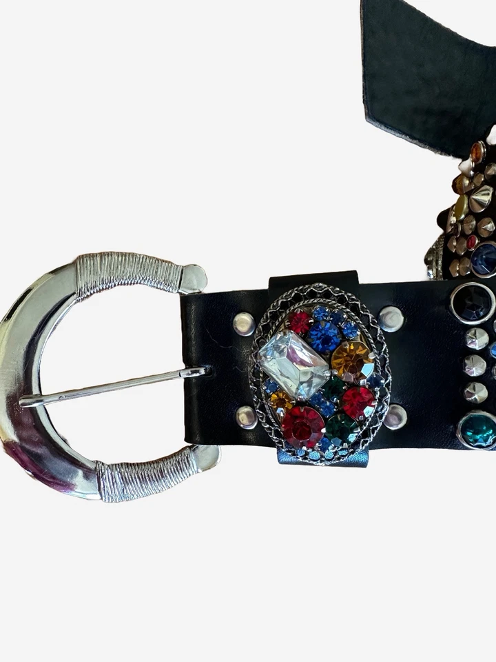  Cinturón de cuero tachonado vintage MICHAEL MORRISON MX Rainbow Jewel  Foto 2 de 4