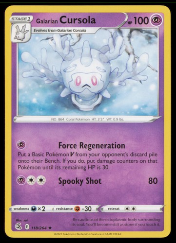 Galarian Cursola 118/264 Rare Fusion Strike Pokemon Near Mint