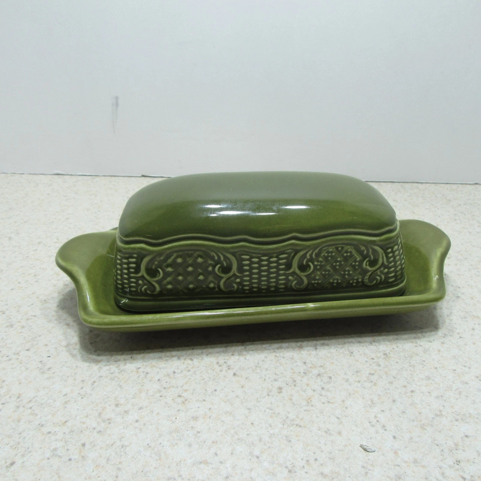 Vintage Regency Ironstone Canonsburg Pottery Avocado Green Butter Dish