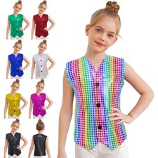 Unisex Kids Jacket Sequins Waistcoat Hip Hop Vest Rave Carnival Sleeveless Top