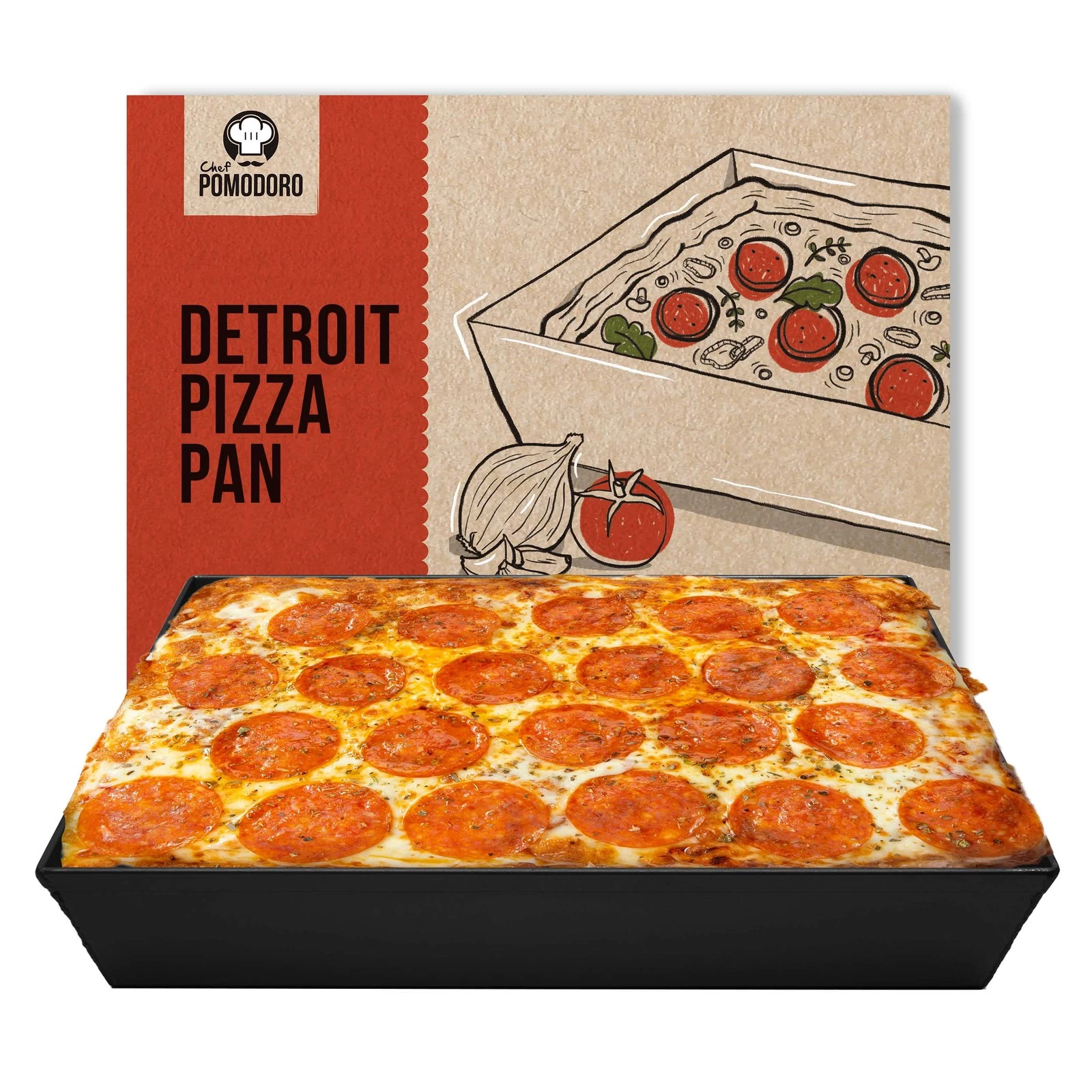 Chef Pomodoro Detroit Style Pizza Pan, 10 x 14 inch, Hard 10 x 14 Black