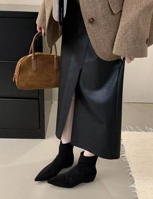 Schwarze spitze Stiefeletten Kunstleder elegant lässig kurz Damen CF55001