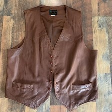 Vintage Diamond Leather Brown Western Leather Vest Mens USA Made Biker Size 50