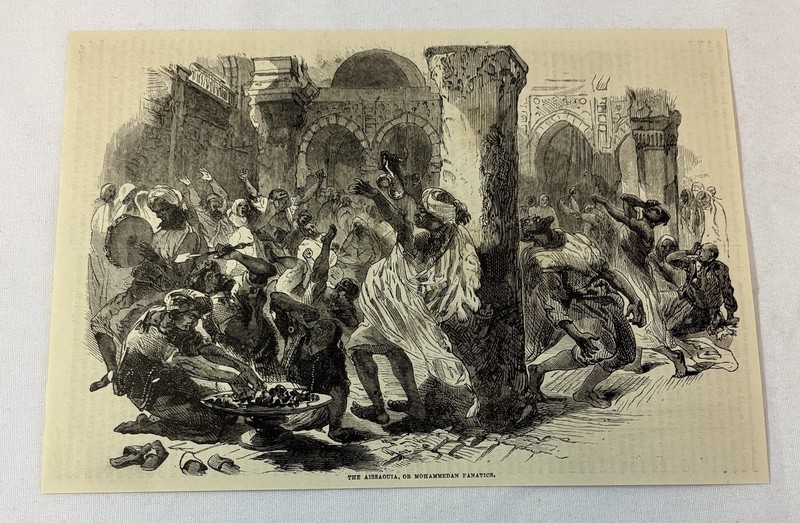 1882 magazine engraving~ MOHAMMEDAN FANATICS, Kaiwan, Tunisia ~ The Aissaouia