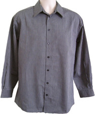 Kenneth Cole Reaction Dress Shirt Men Long Sleeve Cotton M 15 1/2 33 Gray Stripe