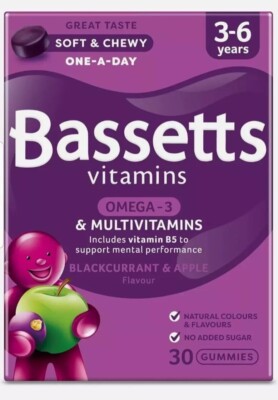 Bassetts 3-6 Jahre Schwarze Johannisbeere & Apfel mit Omega 3 Multivitaminen Gummis