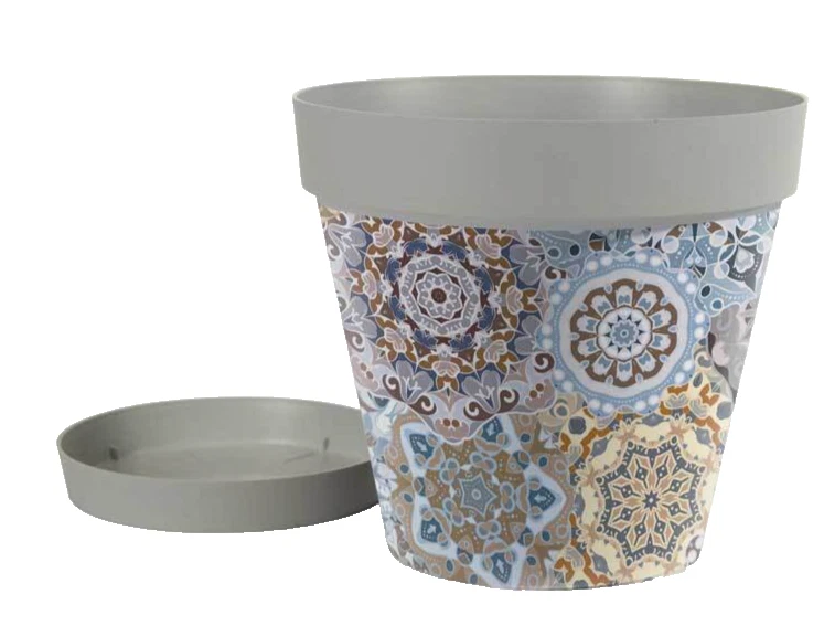 IMJ-Global Vaso Per Fiori Piante Rotondo Woode Decorativo In Plastica Alto 32,5 Cm Da Interno Esterno 35 Cm Marrone Design Moderno 21 Litri