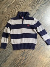 Boys Chaps Navy Grey Striped Quarter Zip Sweater Long Sleeve Size 4