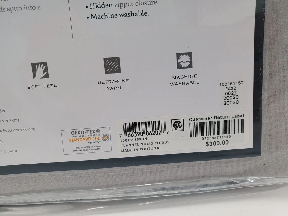 Juego de funda nórdica Charter Club completo/gris reina franela de algodón portugués 3 piezas Foto 4 de 4